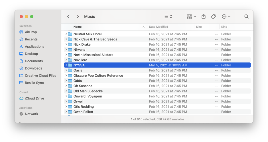 Screenshot of Finder showing ~/Music folder.