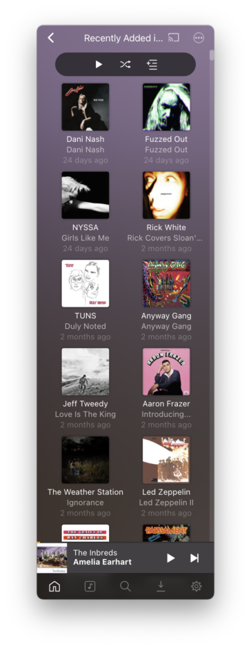 Screenshot of recently added music in Plexamp.